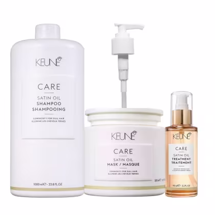 Imagem do produto Kit Keune Satin Oil Shampoo 1000ml + Máscara 500ml + Óleo 95ml + Válvula Pump
