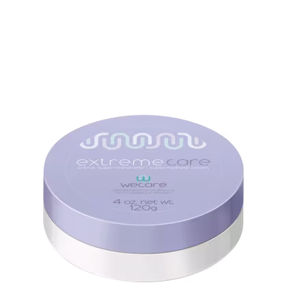 Embalagem em formato arredondado, base branca  com tampa azul claro.