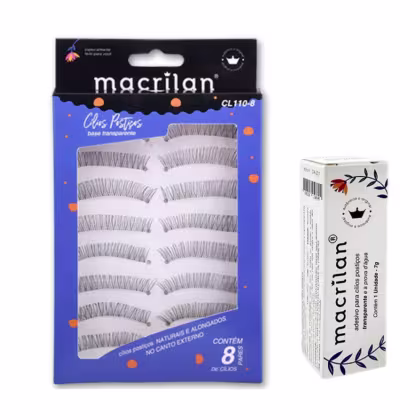 Imagem do produto Cílios Postiços Naturais e Alongados no Canto Externo 8 Pares CL110-8  + Cola Para Cílios Postiços CA-001