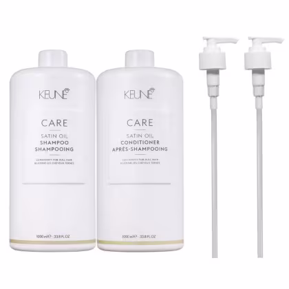 Imagem do produto Kit Keune Care Satin Oil Shampoo 1000ml e Condicionador 1000ml + Válvulas Pump