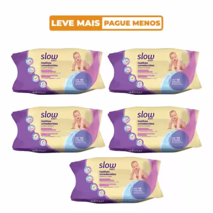 Imagem do produto Kit 5 Pacotes Lenços Umedecidos Wipes Slow Baby 96 Unidades