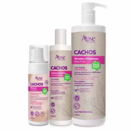 Imagem do produto Kit Finalizadores Mousse 210ml Gelatina 300ml e Ativador Modelador de Cachos 1L Apse Cosmétics - 3 Itens