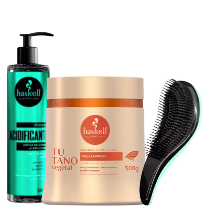 Kit Haskell Acidificante + Tutano Vegetal + Escova Mágica, 3 produtos.