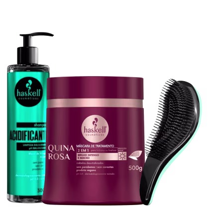 Kit Haskell Acidificante + Quina Rosa + Escova Mágica, 3 produtos.