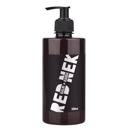 A imagem mostra um frasco escuro, com rótulo preto e letras brancas. A tampa é pump cor preta.