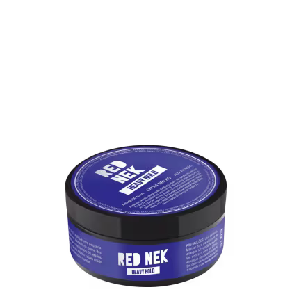 A imagem mostra um pote redondo preto com rótulo azul e letras brancos.