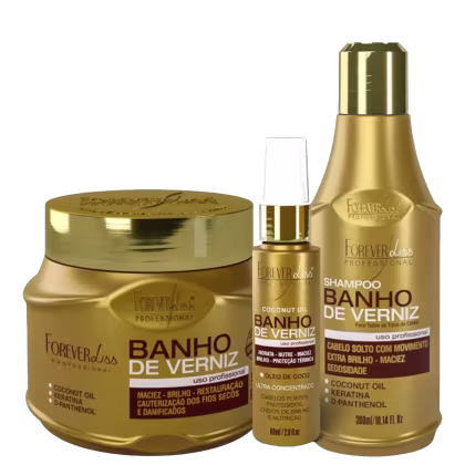 Imagem do produto Forever Liss Banho de Verniz Máscara, Óleo de Coco e Shampoo - Nutrição, Limpeza e Brilho