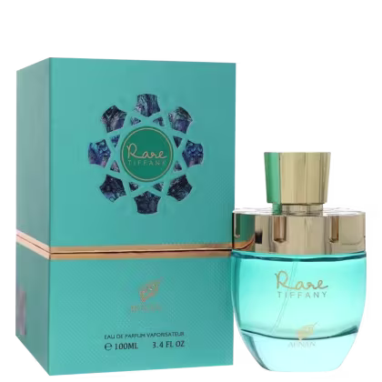 Perfume Rare Tiffany Afnan Eau de Parfum 100ml com a caixa ao lado