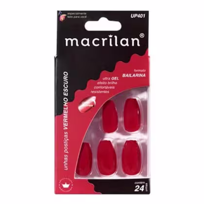 Imagem do produto Macrilan Bailarina Vermelho Escuro - Unhas Postiças (24 Unidades)