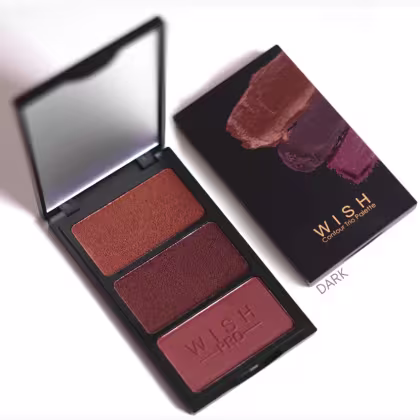 Paleta de maquiagem Michelly Palma MakeUp Wish Contour Trio Palette Dark, com três tons em embalagem preta e dourada.