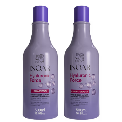 Kit com shampoo e condicionador Hyaluronic Force, da marca Inoar.