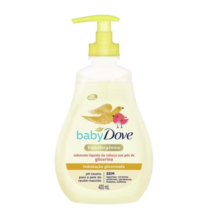 A imagem mostra o Sabonete Líquido Baby Dove Hidratação Glicerinada da marca Dove.