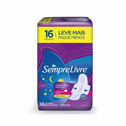 Imagem do produto Sempre Livre Adapt Plus Noite e Dia Suave - Absorvente com Abas (16 Unidades)