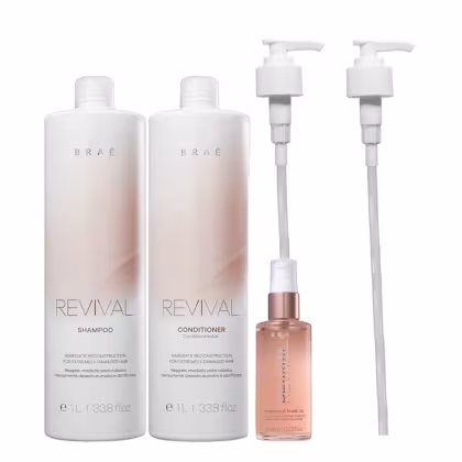 Imagem do produto Kit Braé Revival Shampoo 1000ml + Condicionador 1000ml + Óleo Gorgeous 60 ml + Válvulas Pump