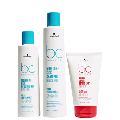 Kit Schwarzkopf Professional Moisture Kick + Repair Rescue, 3 produtos.