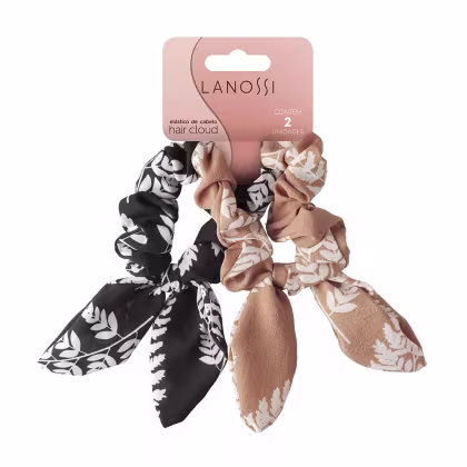 Imagem do produto Lanossi Floral Preto e Bege - Scrunchie (2 Unidades)