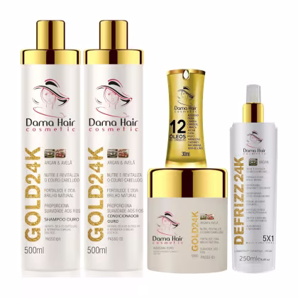 Imagem do produto Kit Dama Hair Gold 24K Reconstrução Capilar Pós Química (5 Produtos)