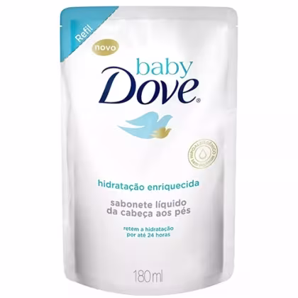 A imagem mostra o Refil do Sabonete Líquido Infantil Baby Dove Hidratação Enriquecida da marca Dove.