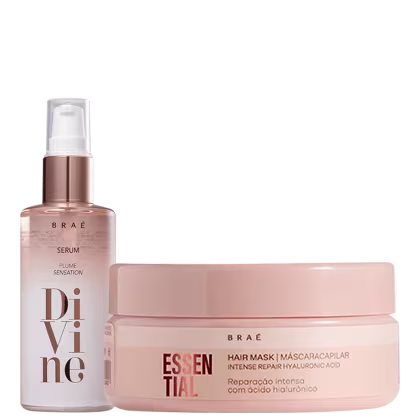 Máscara capilar da linha Essential e sérum capilar da linha Divine de Braé.