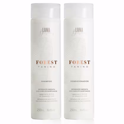 Kit com shampoo e condicionador Forest Tanino de Lana Brasiles. Volumetria 250ml cada.
