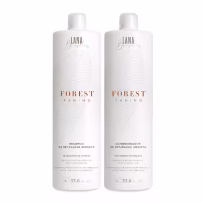 Kit com shampoo e condicionador Forest Tanino de Lana Brasiles. Volumetria 1L cada.