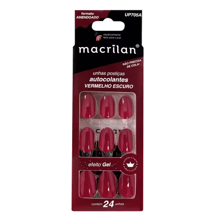 Imagem do produto Macrilan Efeito Gel Vermelho Escuro UP705A - Unhas Postiças (24 Unidades)