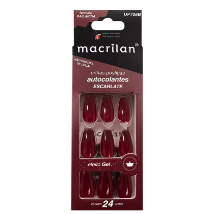 Imagem do produto Macrilan Efeito Gel Escarlate UP708B - Unhas Postiças (24 Unidades)
