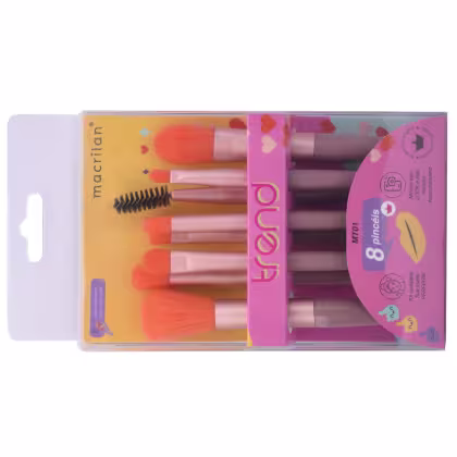 Imagem do produto Kit com 8 Pincéis Para Maquiagem Macrilan Trend - MT01 - laranja