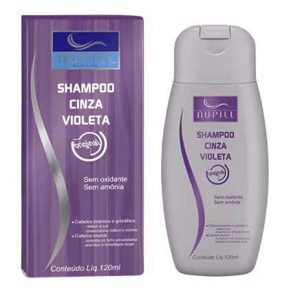 Imagem do produto Shampoo Cinza Violeta Nupill Cabelo Grisalho Loiro Profissional Sem Amonia E Oxidantes 120ml