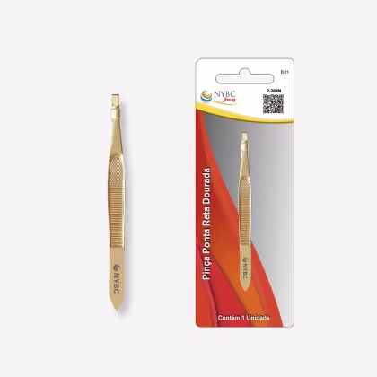 Imagem do produto Pinça Reta Dourada 89mm Acabamento Profissional NYBC Beauty