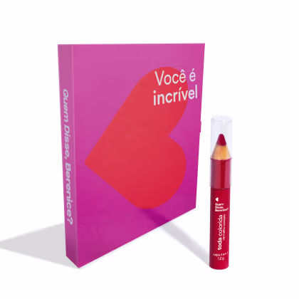 Combo Presente: Lápis Multifuncional 3 Em 1 Vermelho Coração Toda Colorida 1,2g + Cartão Presenteável