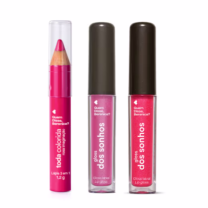 Imagem do produto Combo Pink Quem Disse, Berenice?: Gloss Labial Rosadex 4ml + Gloss Labial Cerejex + Lápis Labial Multifuncional 1,2g