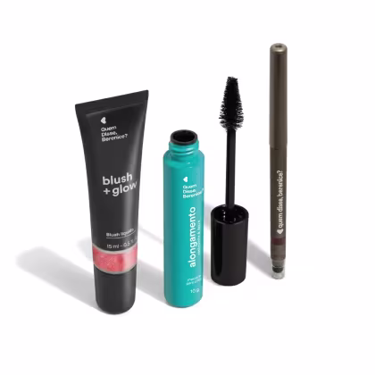 Combo Máscara Alongamento 10g + Blush Líquido Rosalix 15ml + Lápis de Olhos Marrô 1,2g