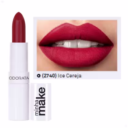 Imagem do produto Batom Ice Cereja Matte Acetinado Efeito Frio FPS 8 Longa Duração Minha Make Odorata REF 2740