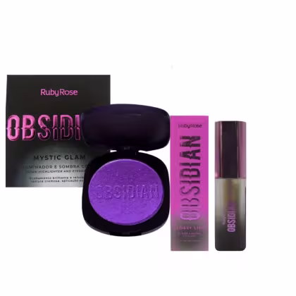 Imagem do produto Ruby Rose Obsidian Iluminador e Sombra Amethyst 4,5g + Glossy Lips 2,2ml