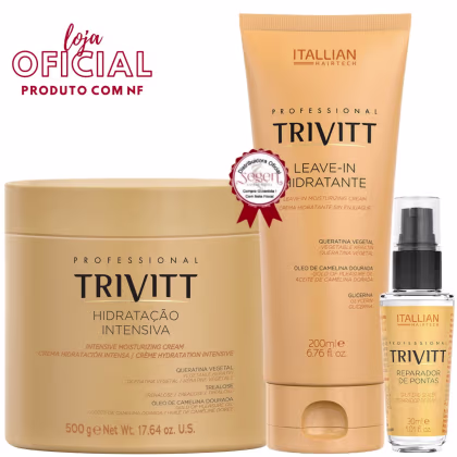 Imagem do produto Trivitt: Hidratação Intensiva 500g, Leave-In Hidratante 200ml e Reparador de Pontas 30ml