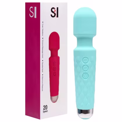 Imagem do produto Vibrador massageador varinha em silicone com 20 modos de vibração Cor AZUL