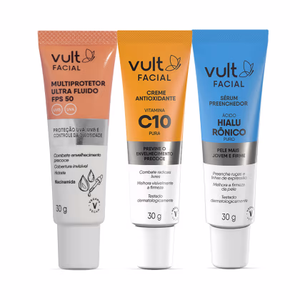 Imagem do produto Combo Vult Care: Multiprotetor Solar FPS 50 30g + Sérum Preenchedor 30g + Creme Antioxidante 30g