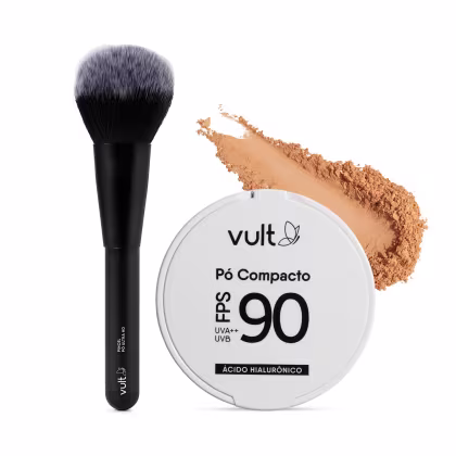 Kit Vult Pincel Ultra HD + Pó Compacto FPS 90 Médio, 2 produtos.