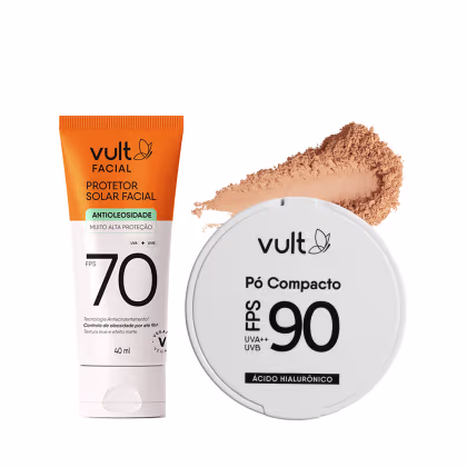 Imagem do produto Combo Vult Proteção Facial: Protetor Solar Facial FPS 70 40ml + Pó Compacto Facial Médio Claro FPS 90 6g