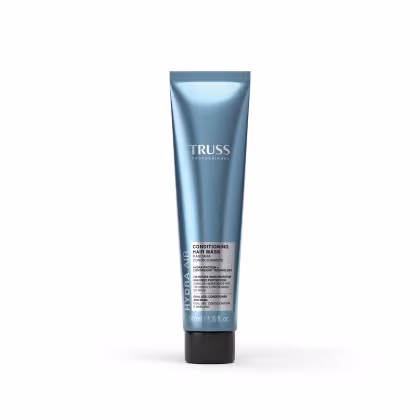 Tubo de condicionador e máscara capilar da marca Truss Professional, com embalagem azul clara e texto em branco. Produto de 50 ml com tecnologia de hidratação e proteção contra frizz.