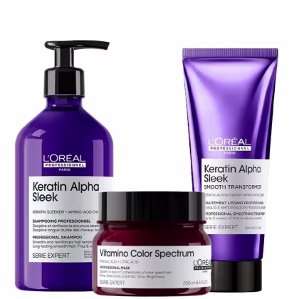 Imagem do produto Trio L'Oréal Professionnel Keratin Alpha Sleek Spectrum Treatment Salon (3 Produtos)