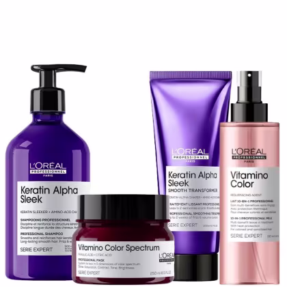 Imagem do produto Quarteto L'Oréal Professionnel Keratin Alpha Sleek Spectrum Treatment Salon (4 Produtos)