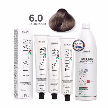 Imagem do produto Kit 3 Tintura Itallian Color 6.0 Louro Escuro + Emulsão Oxidante 30Vol. Cremosa 1L