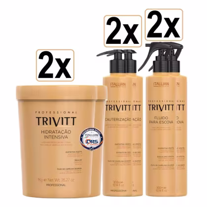 Imagem do produto Kit Trivitt Profissional em Dobro 2x Cauterização + 2 Fluido Escova + 2 Hidratação Intensiva 1kg
