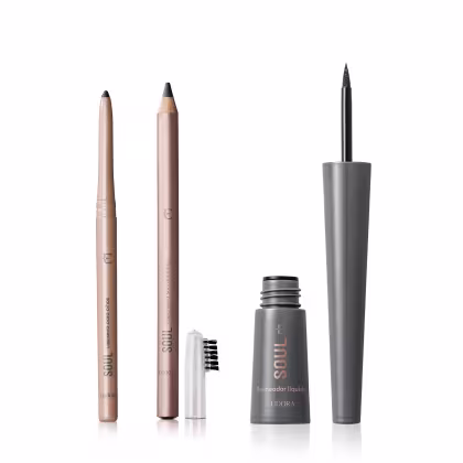 Imagem do produto Combo Soul: Lapiseira Retrátil 350mg + Delineador Líquido Preto 2,5ml + Lápis para sobrancelha Médio Escuro 1,1g