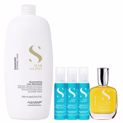 Imagem do produto Kit Alfaparf Semi Di Lino Diamond - Shampoo 1L + Cristalli 50ml + 3x Ampola 13ml