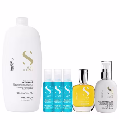 Imagem do produto Kit Alfaparf Semi Di Lino Diamond - Shampoo 1L + Fluído 125ml + Cristalli 50ml + 3x Ampola 13ml
