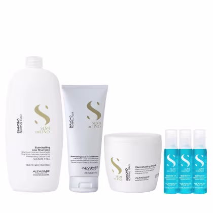 Imagem do produto Kit Alfaparf Semi Di Lino Diamond - Shampoo 1L + Máscara 500ml + Leave in 200ml + 3x Ampola 13ml