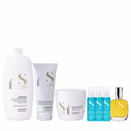 Imagem do produto Kit Alfaparf Semi Di Lino Diamond - Shampoo 1L + Máscara 500ml + Leave in 200ml  + Cristalli 50ml + 3x Ampola 13ml
